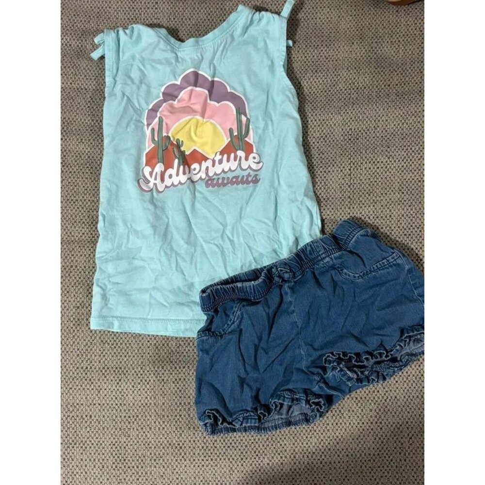 Garanimals Carter’s Girls 5T Adventure Awaits Tank Top Denim Shorts Outfit Set